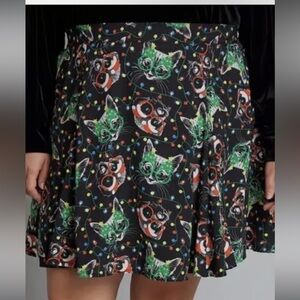 ModCloth Womens Skirt Christmas Cats and Dogs Pleated with Pockets